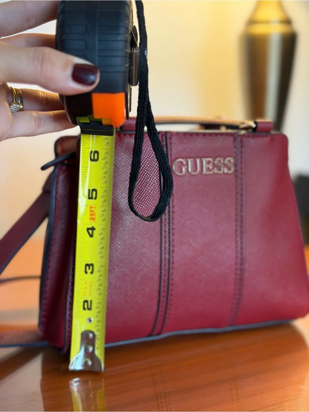 GUESS Burgundy Mini Satchel Crossbody Bag with Adjustable Strap